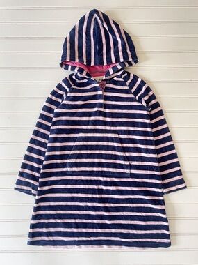 MINI BODEN VGUC Navy and Light Pink Striped  Terrycloth Hooded Pool Coverup